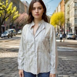 Mondi Women's Light Gray Striped button-down shirt